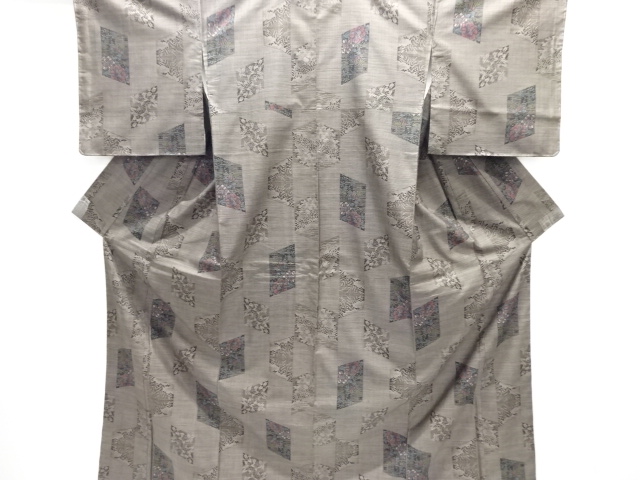 JAPANESE KIMONO / UNUSED / SILK / DORO OSHIMA TSUMUGI / WOVEN SHIKISHI & FLOWERS